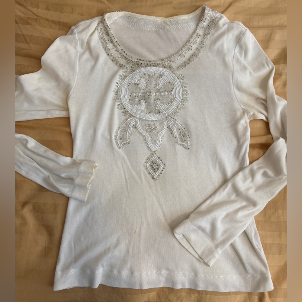 Tory Burch beaded logo shirt